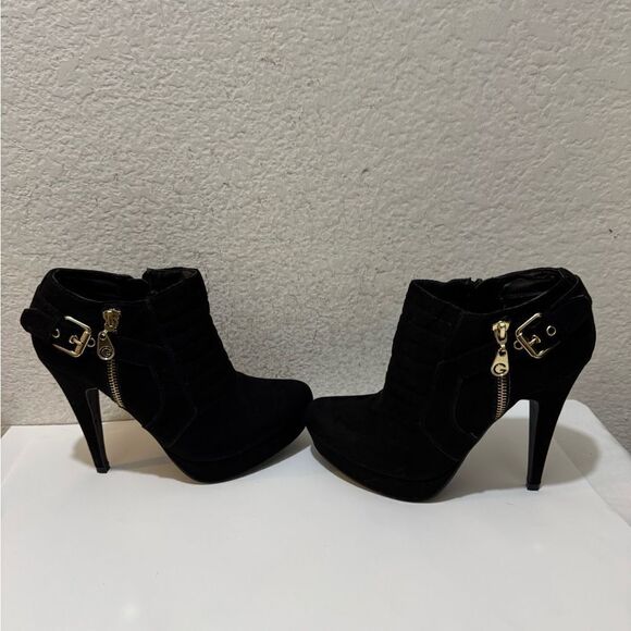 G by Guess Platform Suede Black Ankle High Heel Boots - Picture 1 of 9